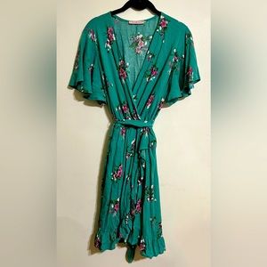 Ces Femme green floral wrap dress
